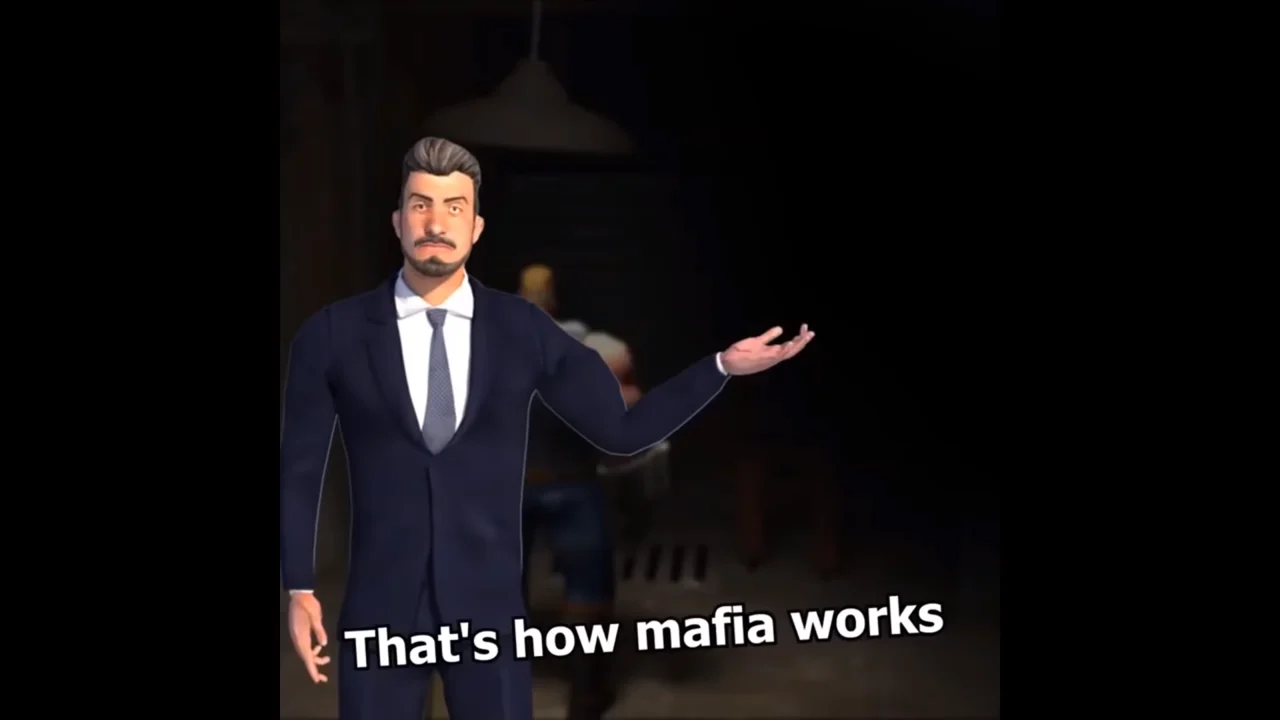 The original screencap from the animated clip that spawned the 'That's how mafia works' meme.