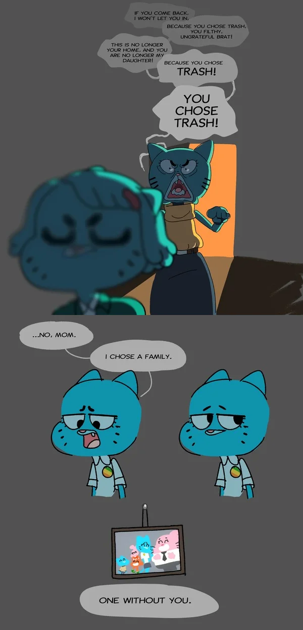 Fan-made comic exploring an emotional alternate scenario between Gumball and his mother Nicole.