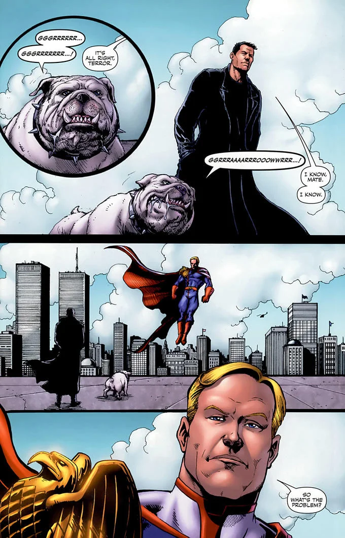 Interior page from 'The Boys' comic featuring Billy Butcher and his bulldog Terror.