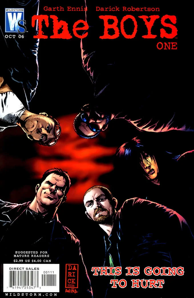 Cover of the first issue of 'The Boys' comic series by Garth Ennis and Darick Robertson (Wildstorm, 2006).