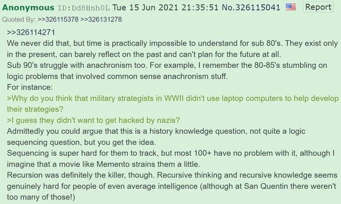 A further reply in the thread extending the theory to time perception and anachronism, using a WWII laptop-computer hypothetical.