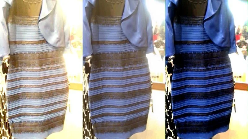 Three-panel color perception demonstration.