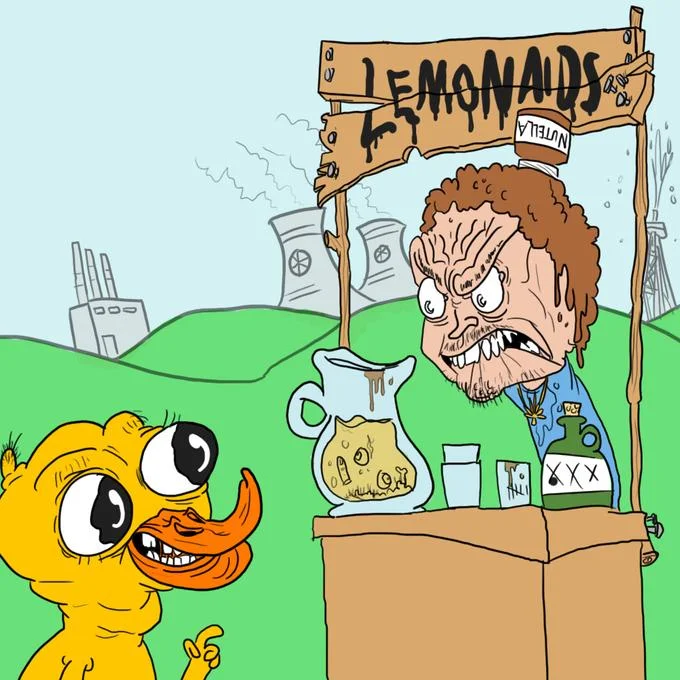 A grim parody reimagining of The Duck Song, featuring a corrupted lemonade stand and post-apocalyptic backdrop.