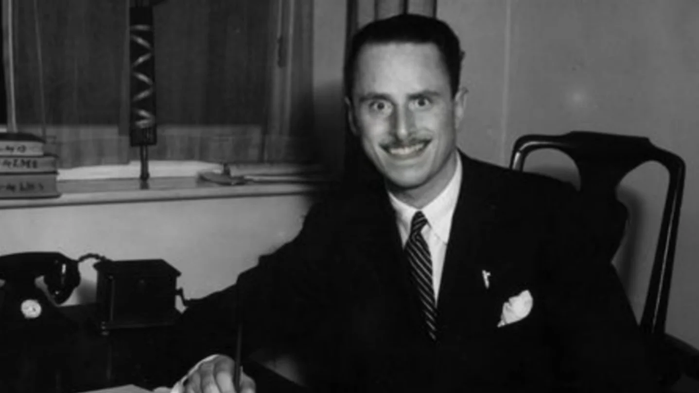 The iconic smiling portrait of Oswald Mosley that became the visual shorthand for the Eternal Anglo meme.