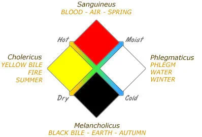 Classical Four Humors diagram with Latin labels.