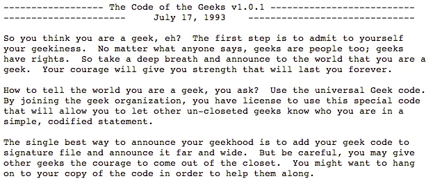 Original 1993 Geek Code introduction document.