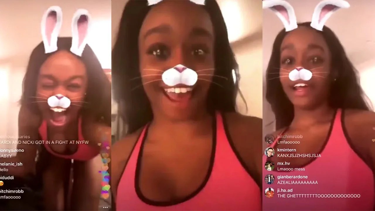 The original Instagram Live reaction that spawned the "The Girls Are Fighting" meme, showing a viewer's excited response to the Cardi B vs. Nicki Minaj altercation at New York Fashion Week in 2018.
