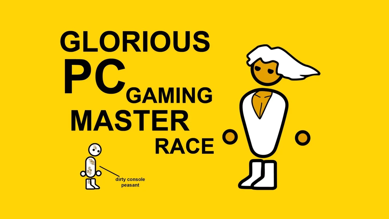 The signature image of the Glorious PC Gaming Master Race meme, contrasting the exalted PC gamer deity with a lowly 'dirty console peasant.'