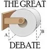 Simple iconic toilet paper debate visual.