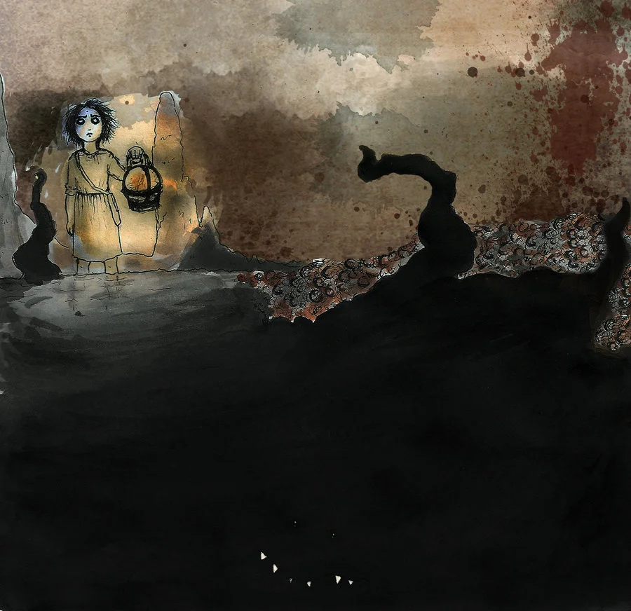 Fan artwork inspired by The Holders creepypasta, portraying the lone seeker venturing into darkness in search of one of the 538 Objects.