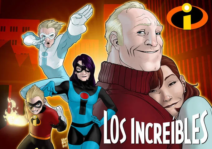 Fan-made 'Los Increíbles' artwork featuring characters from The Incredibles universe.