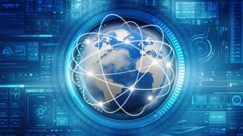 A stock illustration commonly used to represent the internet as a globally connected digital network.
