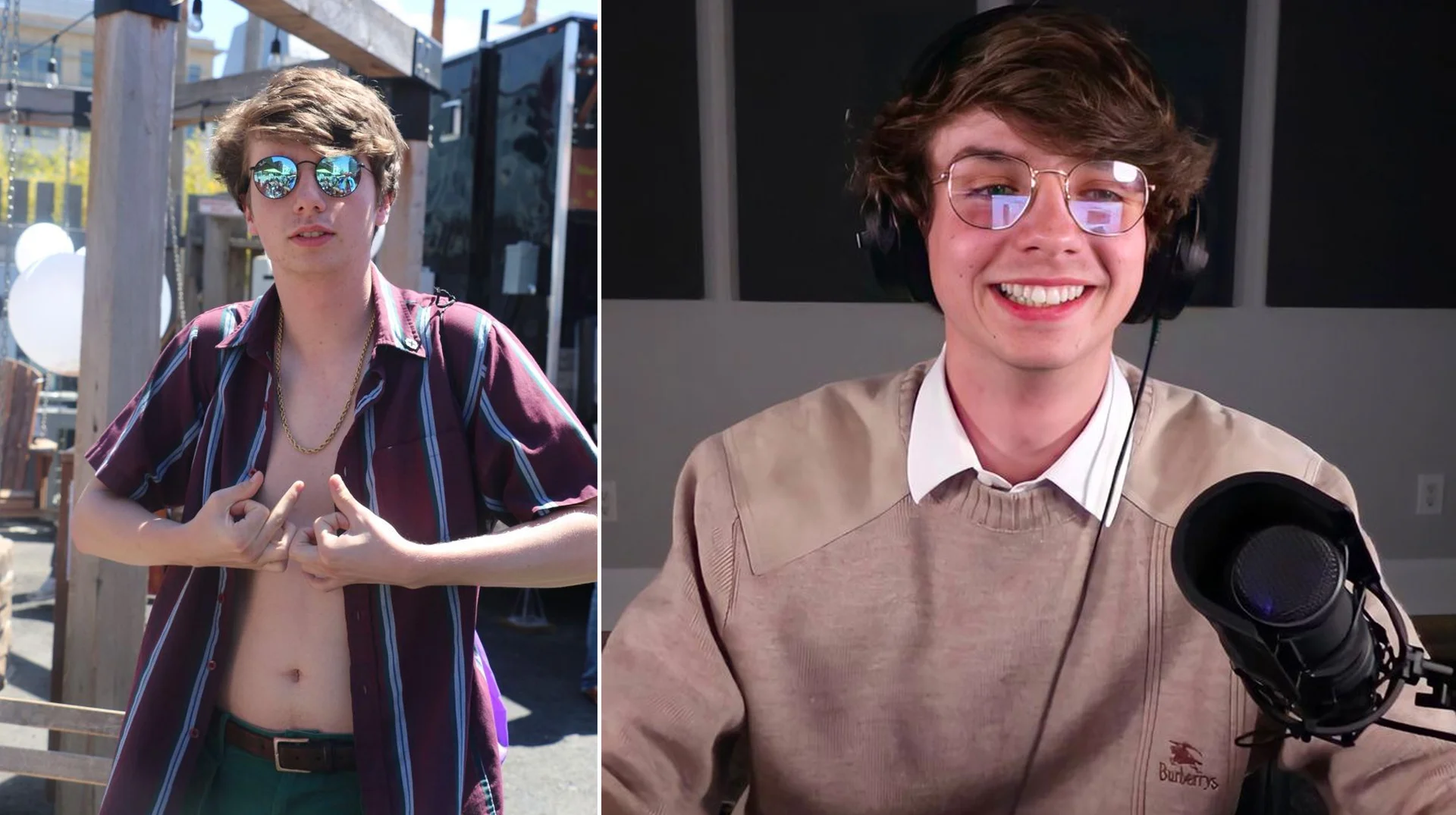 The viral before-and-after image illustrating 'The Karl Effect,' contrasting Karl's partying persona with his transformed clean-cut podcaster look.