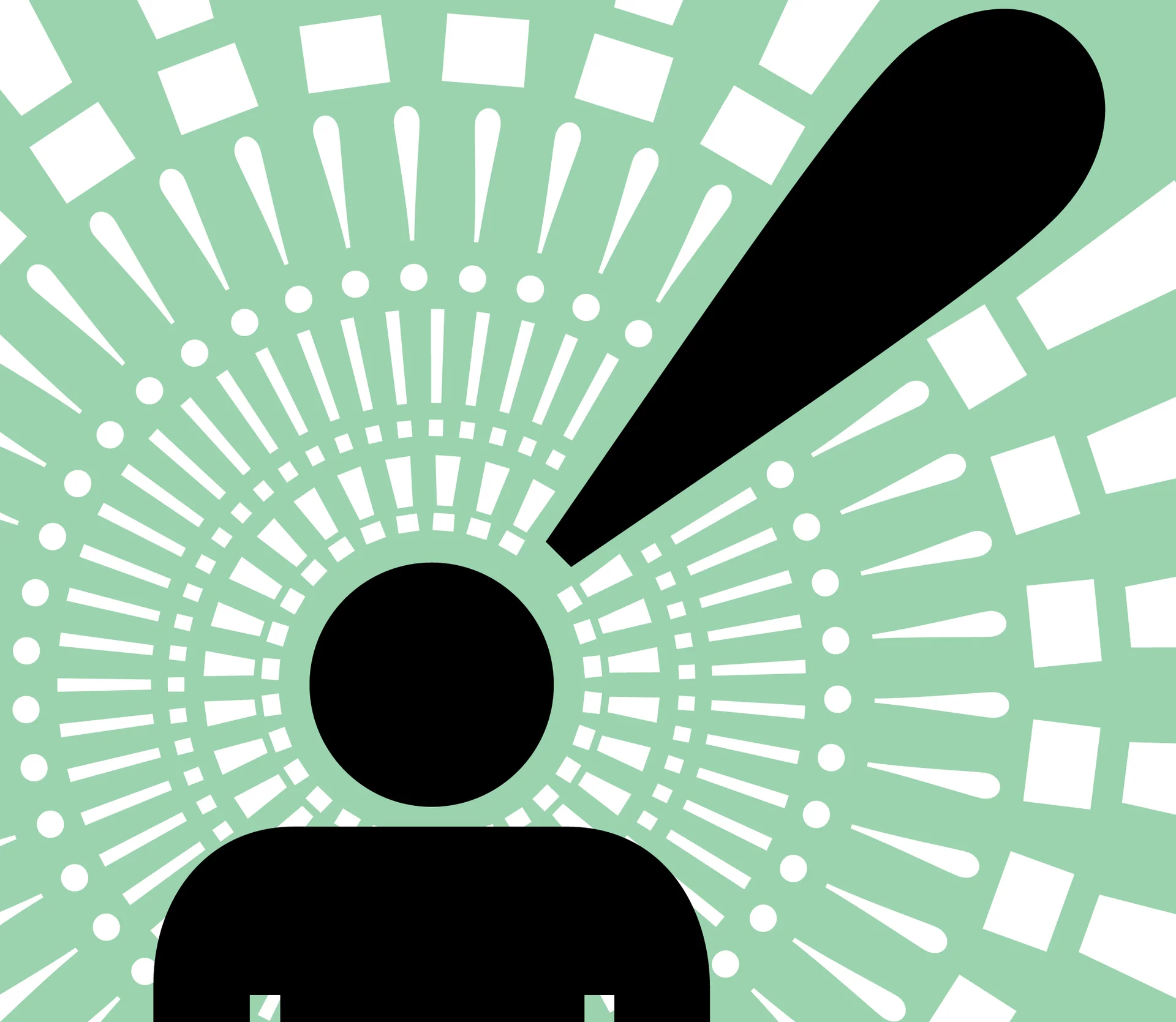 The primary icon for the Law of Exclamation meme, depicting an exclamation point exploding above a silhouetted person.