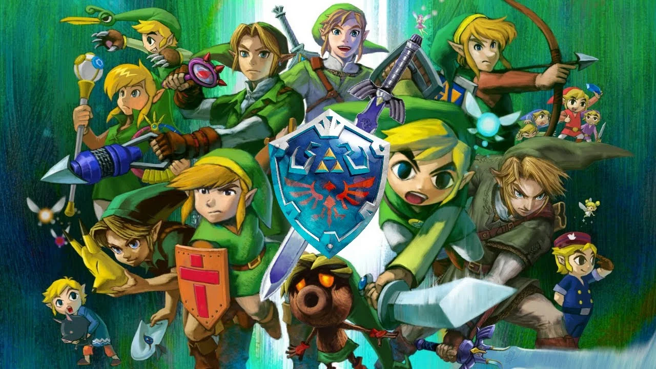 A collage of Link across many Legend of Zelda titles, representing the franchise's long history and multiple iterations of its hero.