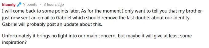 Community update comment on the investigation.