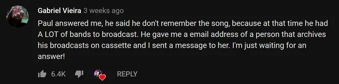 YouTube comment on mystery song investigation.
