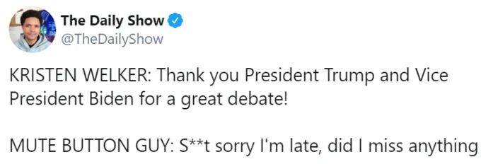 Daily Show satirical mute button joke.