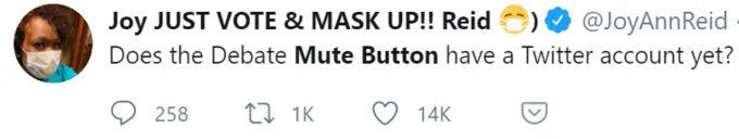 Joy Reid's humorous tweet about mute button.