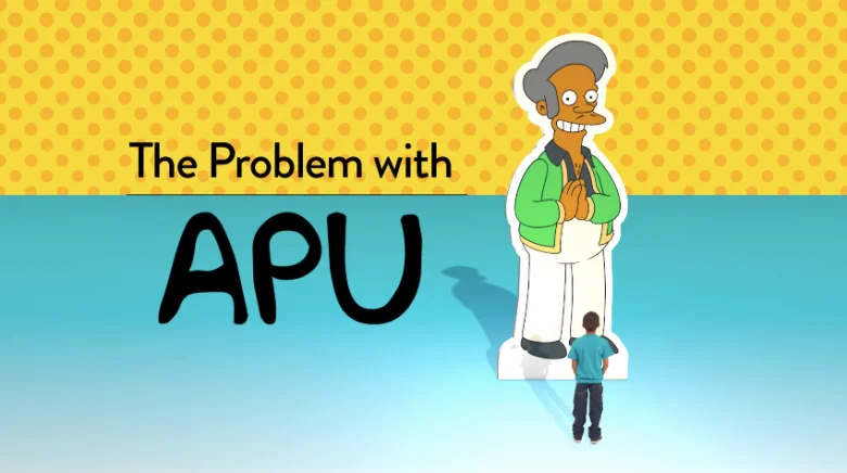 Title graphic for Hari Kondabolu's 2017 documentary 'The Problem with Apu,' which sparked widespread discussion of the Simpsons character's stereotypical depiction.