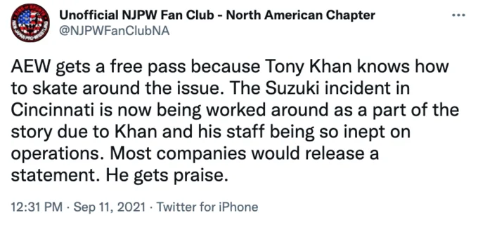 Fan account naming the Suzuki Incident.