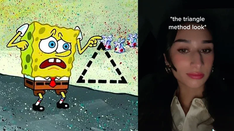 SpongeBob triangle method diagram and TikTok demo.