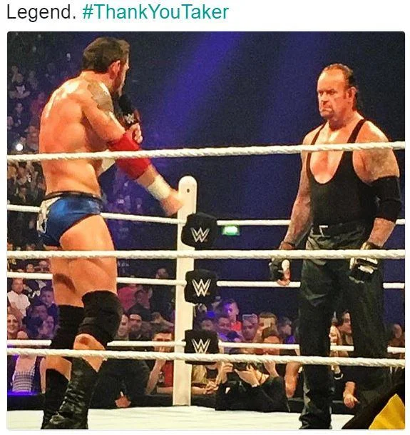 A #ThankYouTaker social-media tribute illustration shared by fans following the wrestler's retirement.