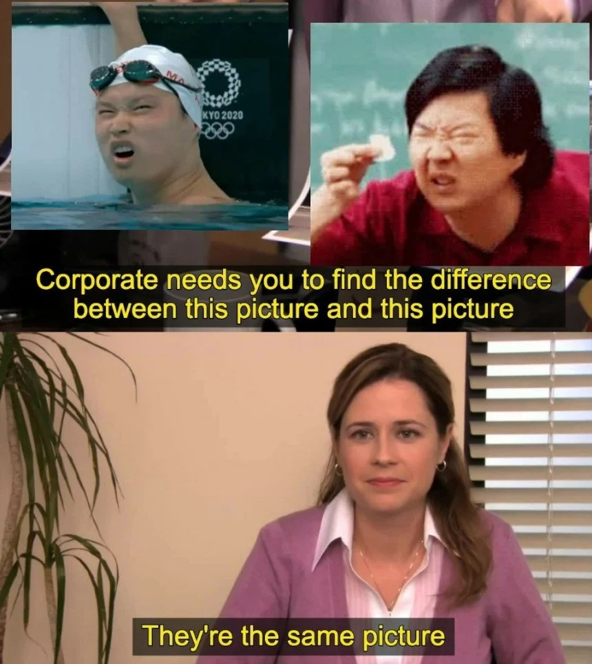 Expression humor: similar facial contortions.
