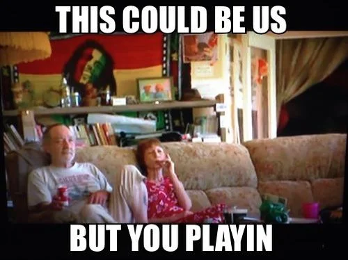 Indoor couch domestic setting meme.