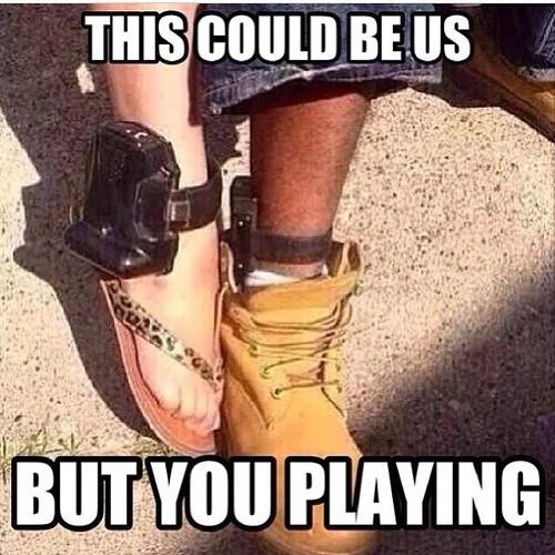Mismatched feet together meme variation.