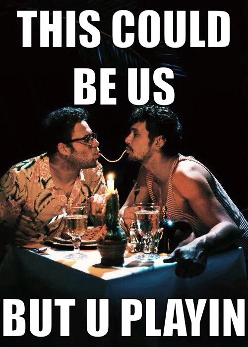 Spaghetti kiss romantic scenario meme.