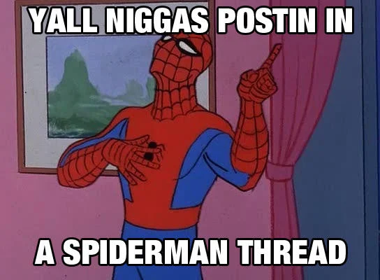 An example of the broader 60s Spider-Man image macro meme series that shares the same source cartoon as the Spiderman thread meme.