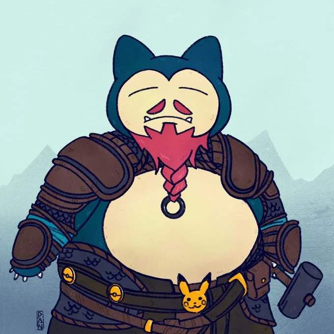 Snorlax Pokémon crossover armor mashup.