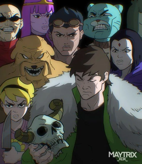 Venture Bros. parody recreating the Thragg and Viltrumites composition with The Monarch at the center.