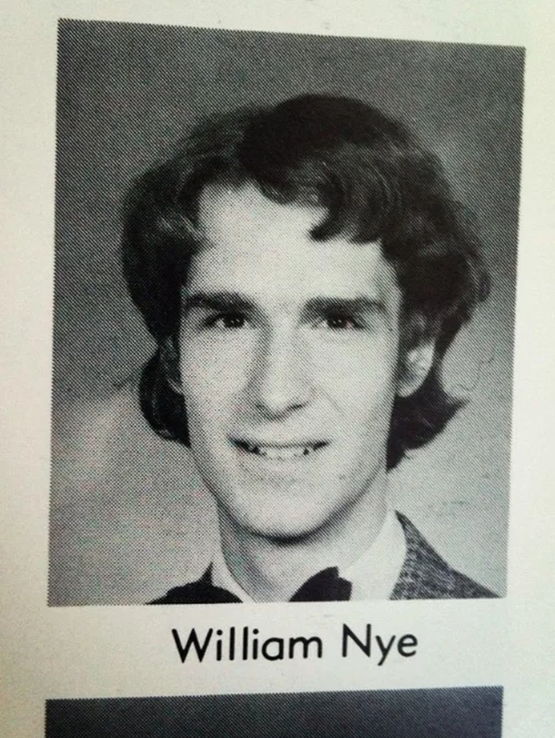 A yearbook throwback photo of a young Bill Nye, representative of Throwback Thursday celebrity nostalgia posts.