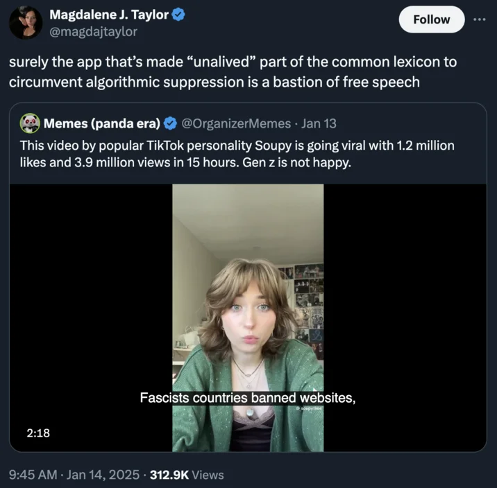 Free speech implications analysis tweet.