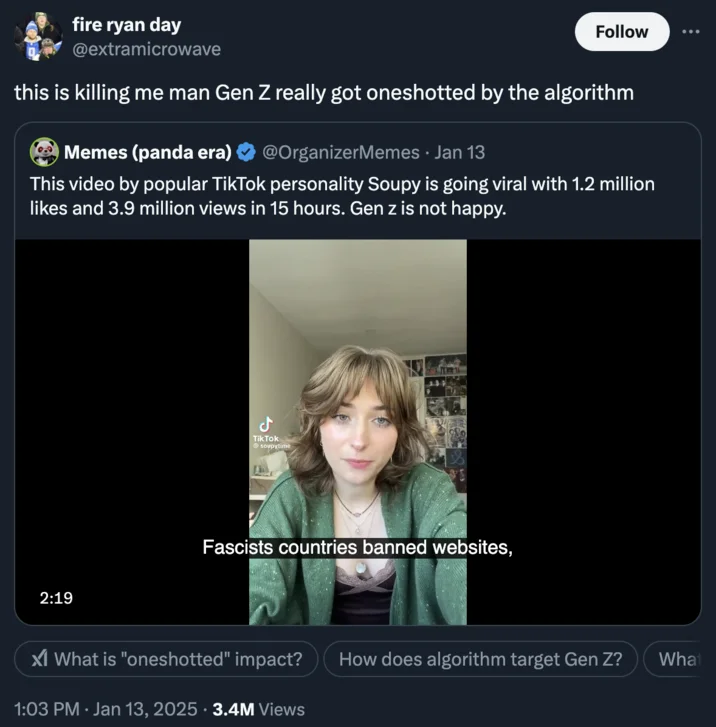 Gen Z response and reaction tweet.