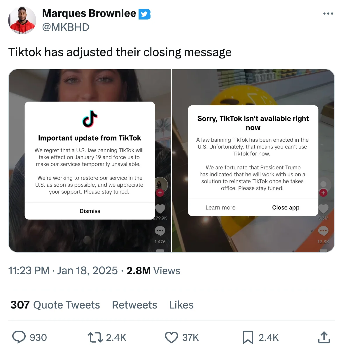 Marques Brownlee notification comparison tweet.