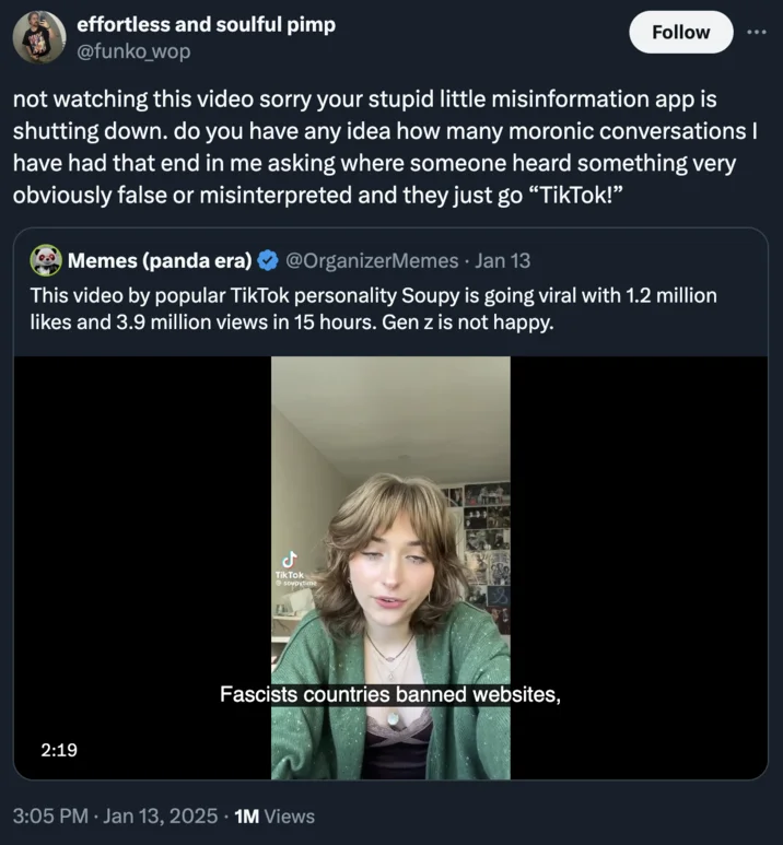 Misinformation debate mockery tweet.
