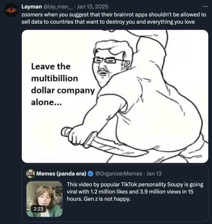 Gen Z defense of TikTok meme.