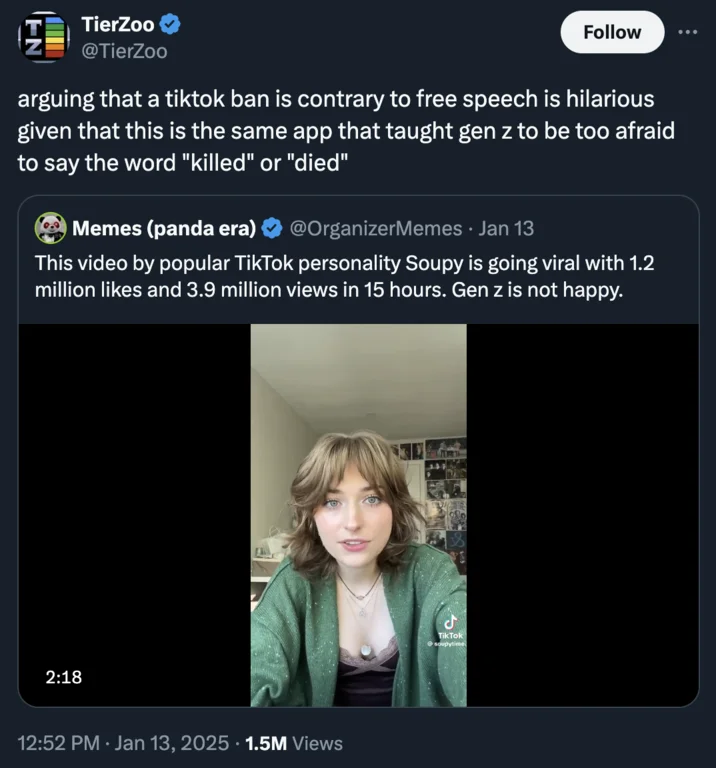 TierZoo free speech critique tweet.