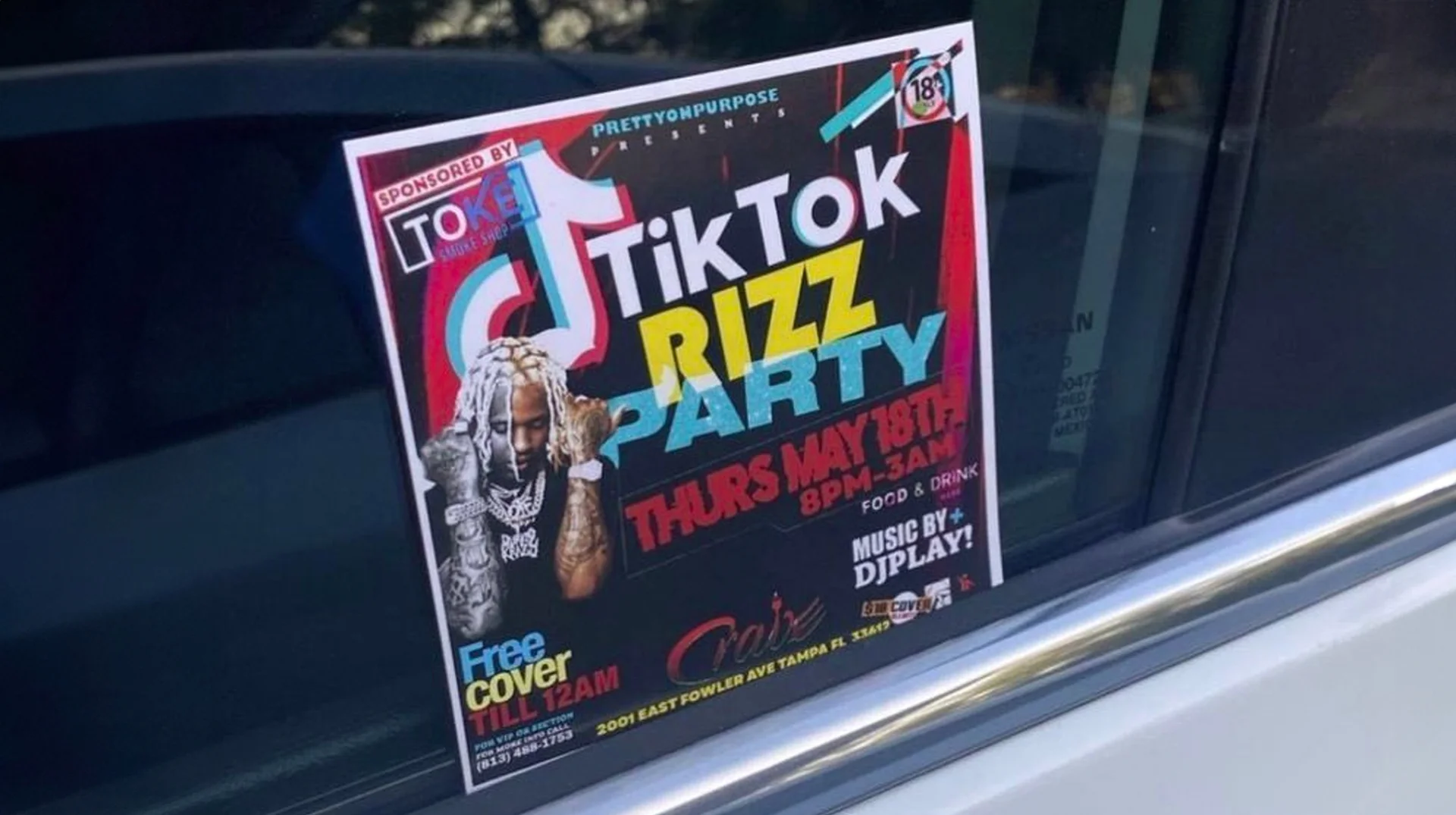 The original flyer for the 'TikTok Rizz Party' event in Tampa, Florida, that sparked the viral meme in May 2023.
