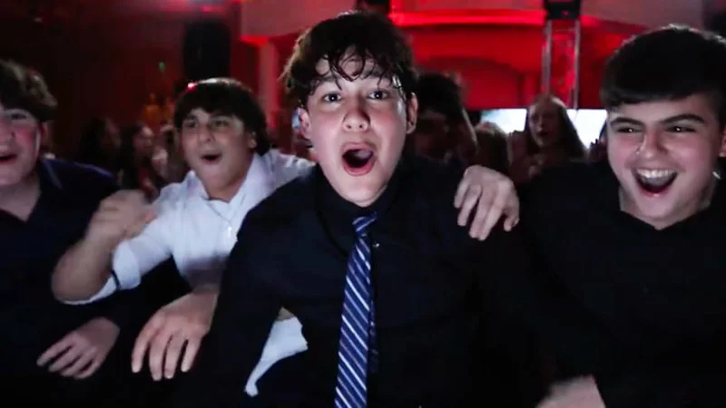 A related reference image of enthusiastic party-goers, often associated with 'rizz party' style memes.