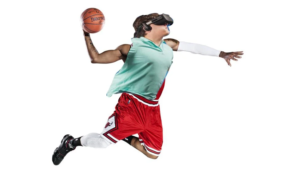 Basketball-themed Photoshop remix placing Palmer Luckey mid-dunk in a Bulls jersey.