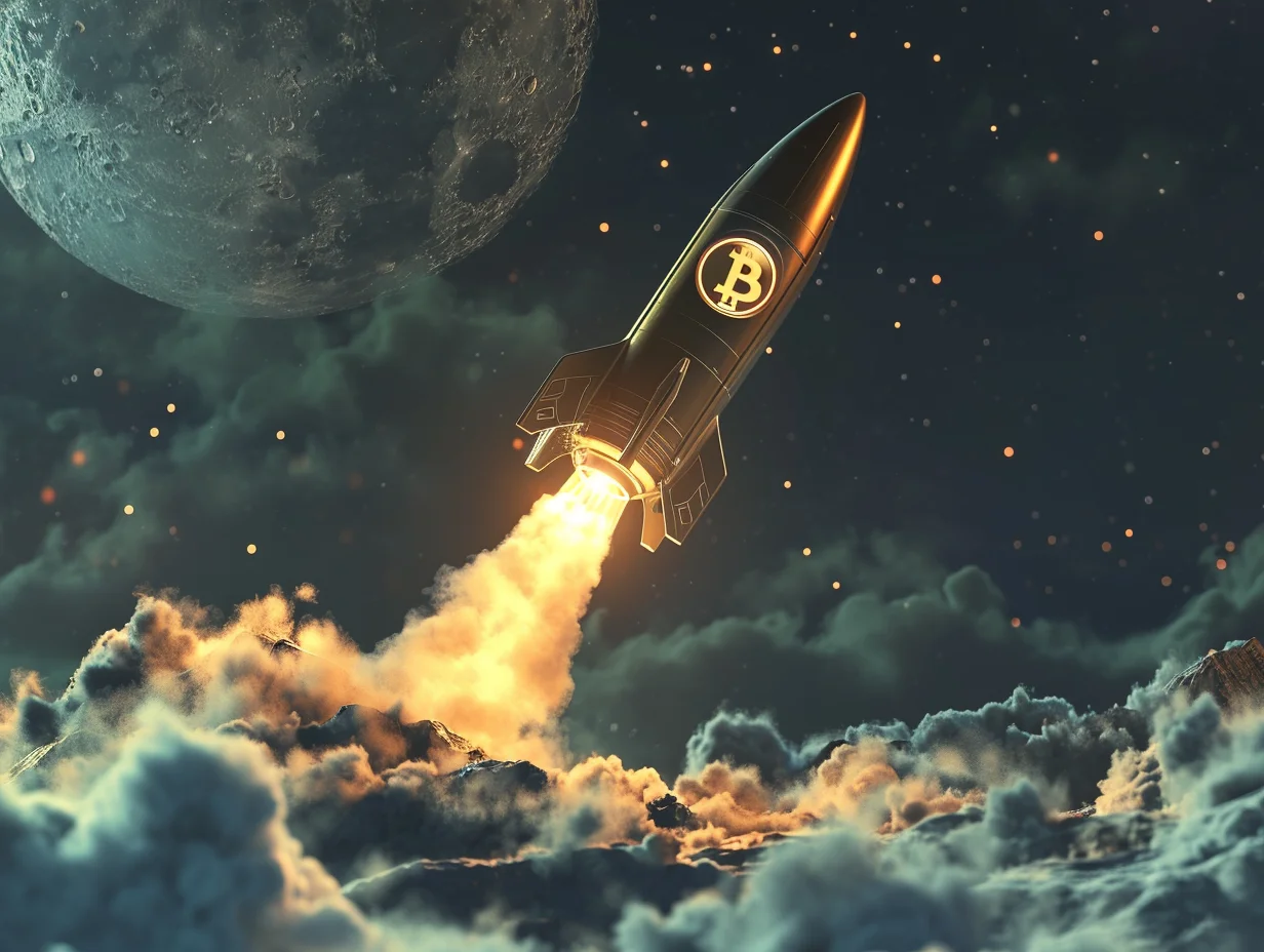 Bitcoin rocket astronomical gains meme.