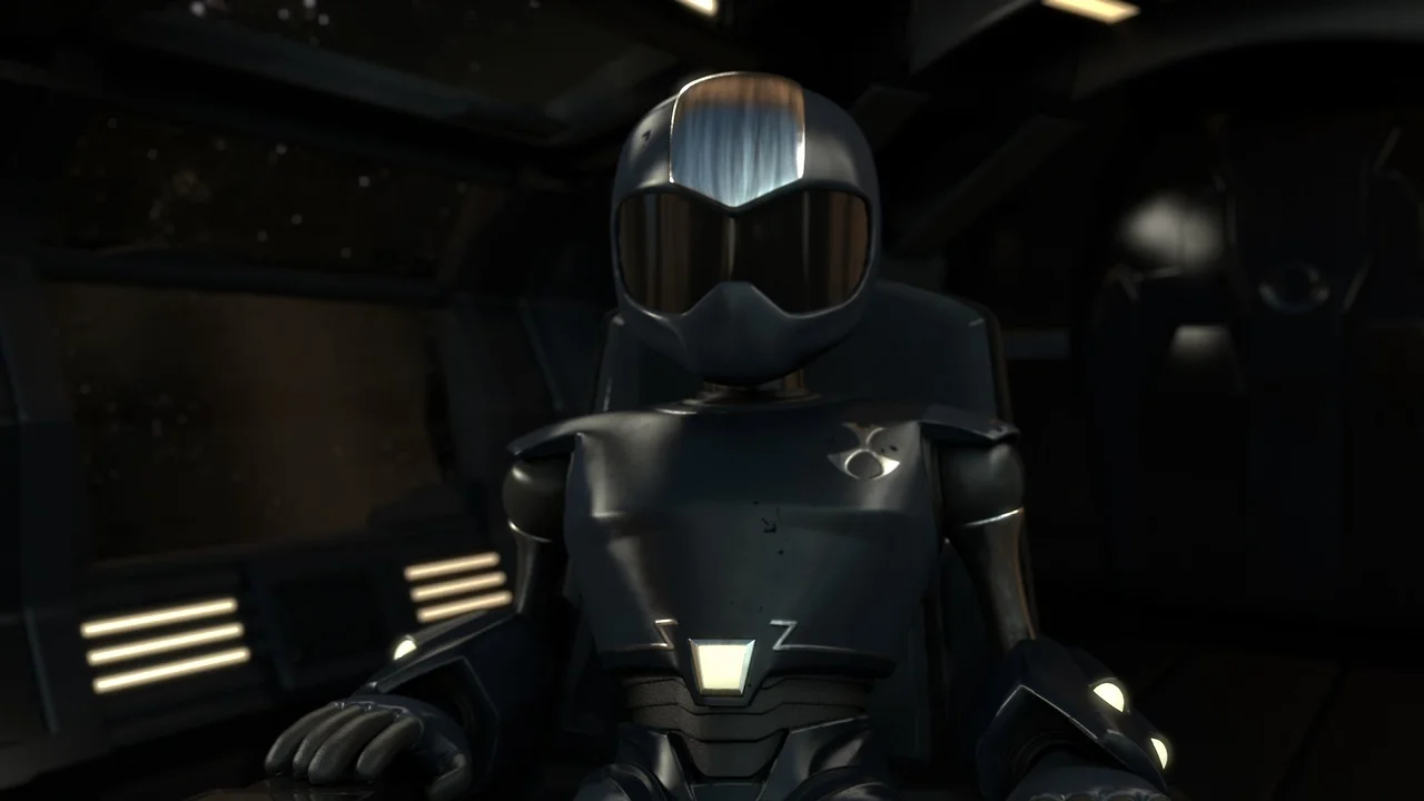 TOM, the iconic robot host of Cartoon Network's Toonami programming block, pictured aboard his spaceship Absolution.