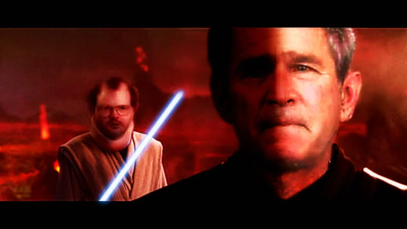 A fan edit casting Danny as a Jedi dueling George W. Bush, one of many Tourettes Guy photo mashups.