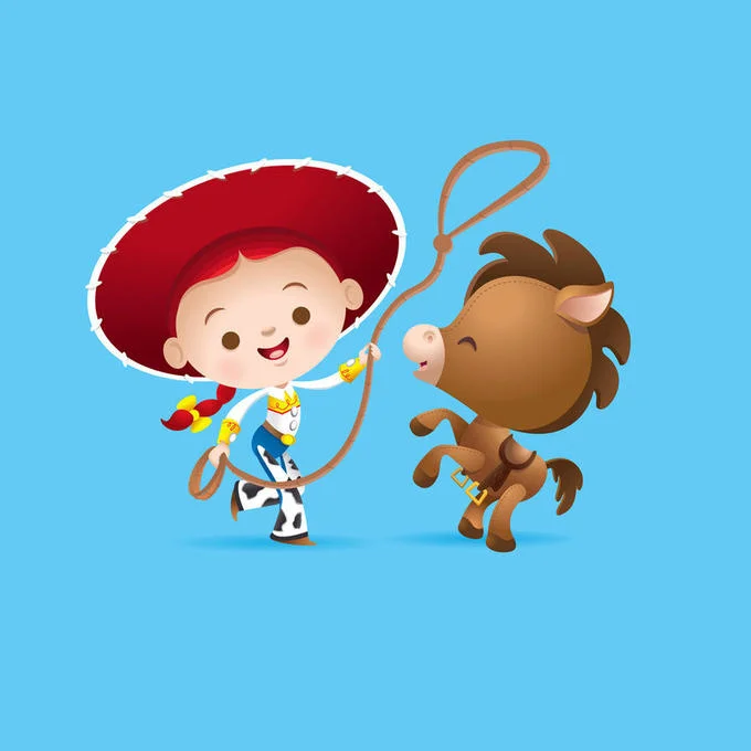 A whimsical crossover illustration showing Toy Story characters relaxing together, with a Totoro cameo adding a Studio Ghibli crossover feel.