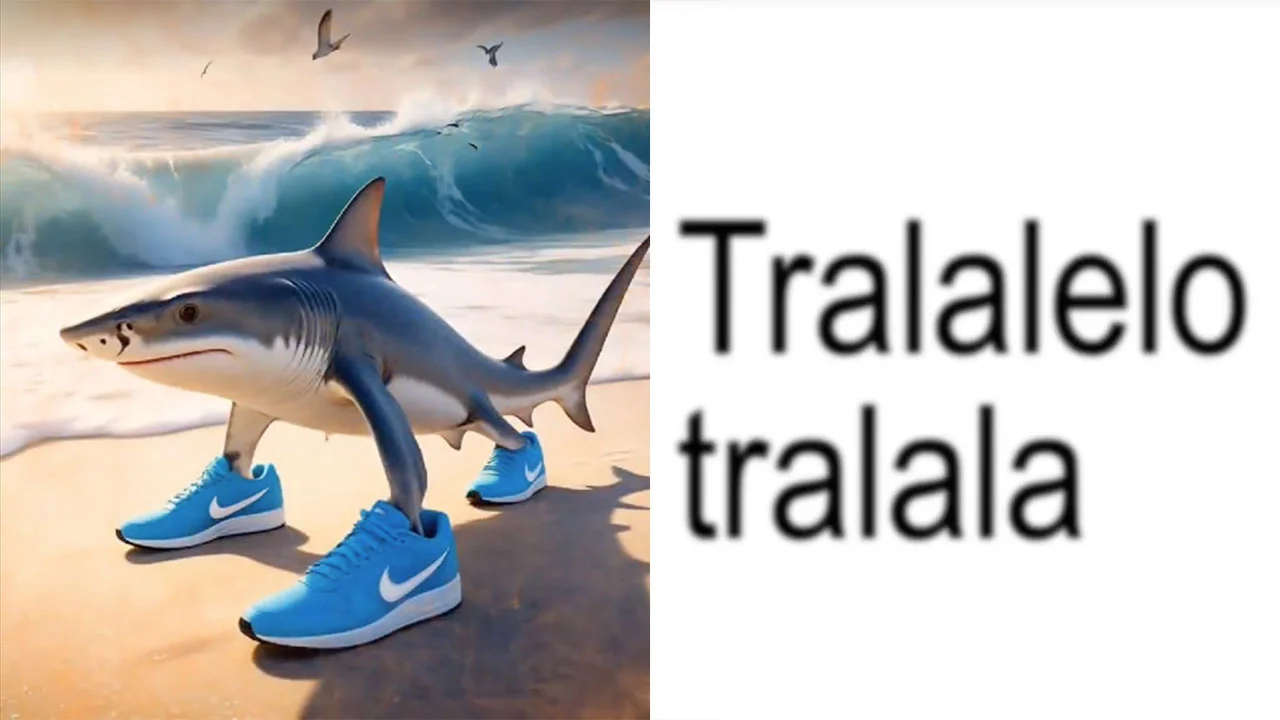Iconic Tralalero Tralala shark meme image.