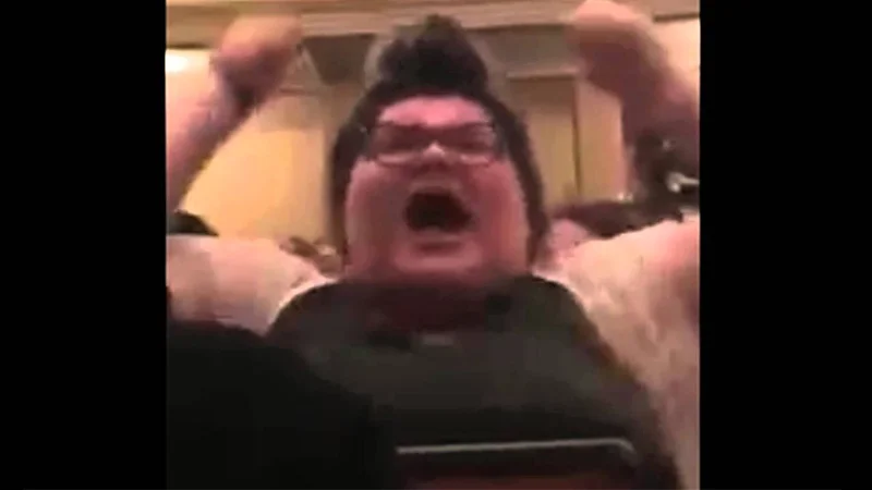 The viral screenshot of the woman heckling the 'The Triggering' panel at UMass Amherst in April 2016, which became the defining image of the Trigglypuff meme.